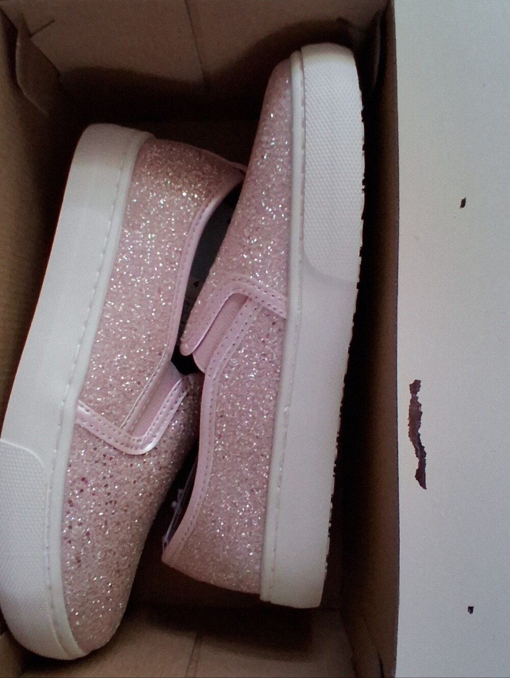 NIB Cat & Jack Girls' Pink Glitter Slip-On Kids' Sneakers